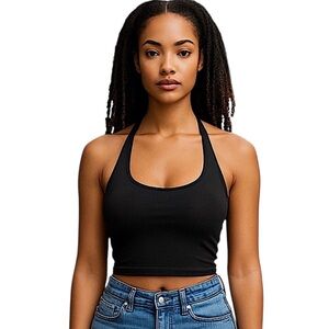 🛍️ NWT 5/30 Black Cropped Halter Top. Size XL